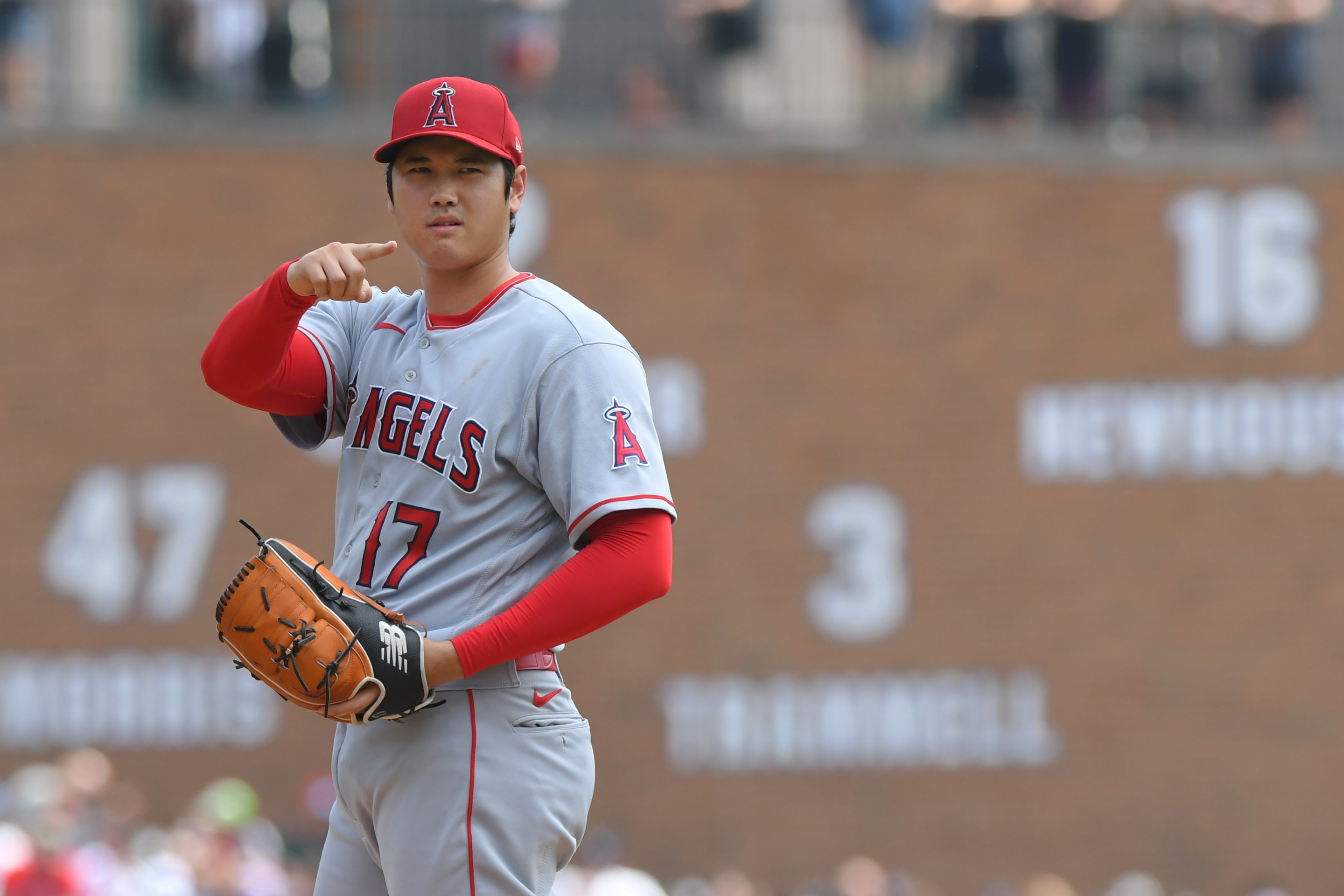 Shohei Ohtani #17 of the Los Angeles Angels looks on from the pitchers mound in the bottom of the 2nd inning of game one of a doubleheader against the Detroit Tigers at Comerica Park on July 27, 2023 in Detroit, Michigan. The Angels defeated the Tigers 6-0. Ohtani pitched a complete game, one-hit shutout.