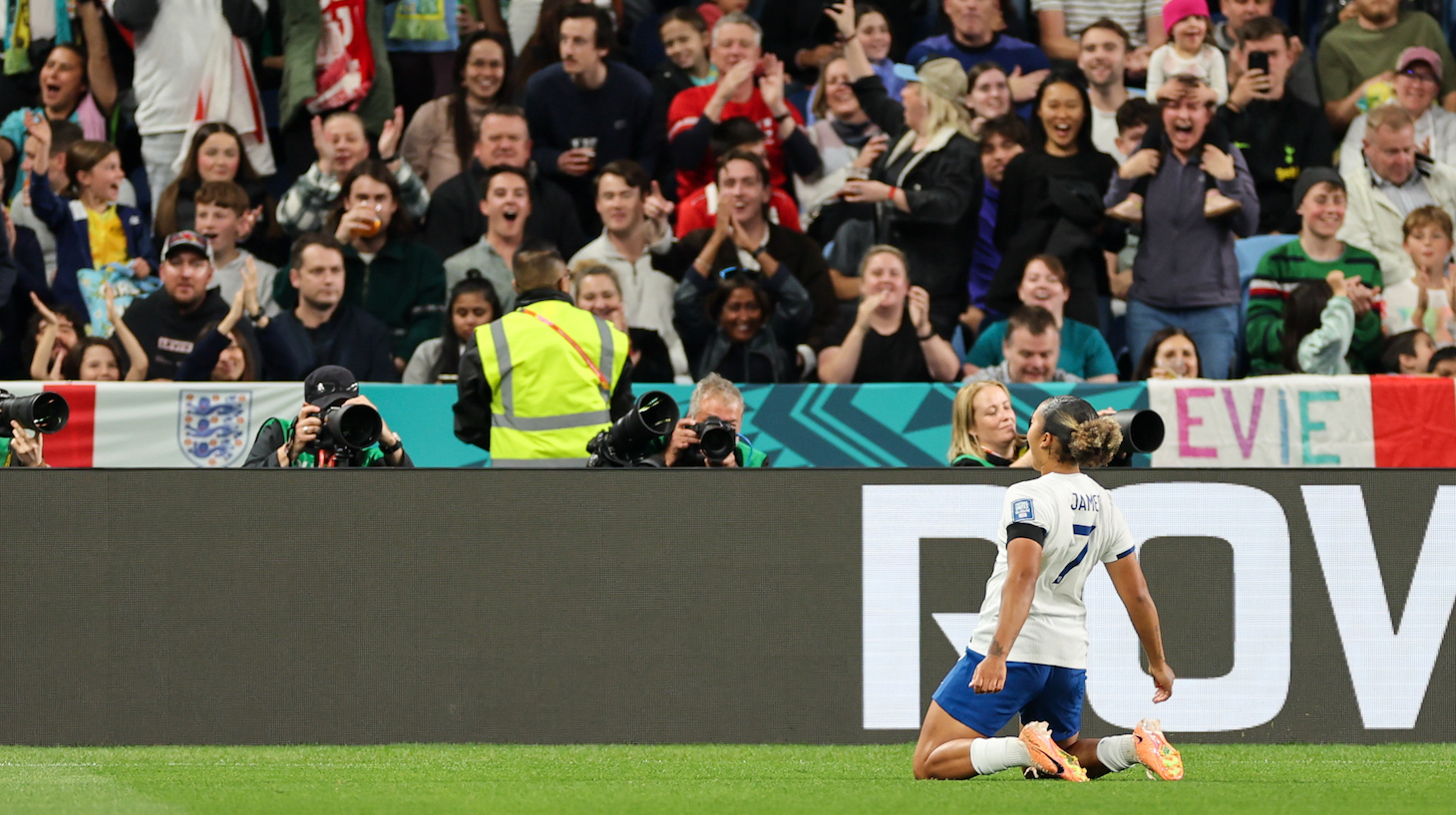 Lauren James of England in action during the FIFA Women's World Cup Australia & New Zealand 2023 match between England and Denmark at Sydney Football Stadium on July 28, 2023 in Sydney, Australia.