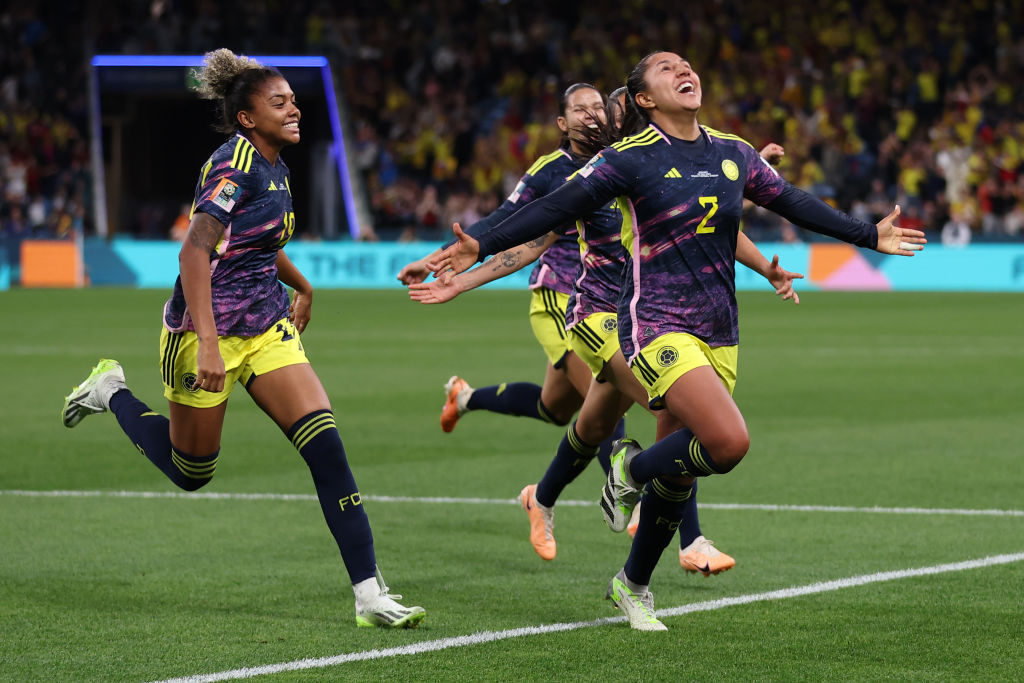 Manuela Vanegas of Colombia celebrates after scoring her team's second goal during the FIFA Women's World Cup Australia &amp; New Zealand 2023 Group H match between Germany and Colombia at Sydney Football Stadium on July 30, 2023 in Sydney, Australia.
