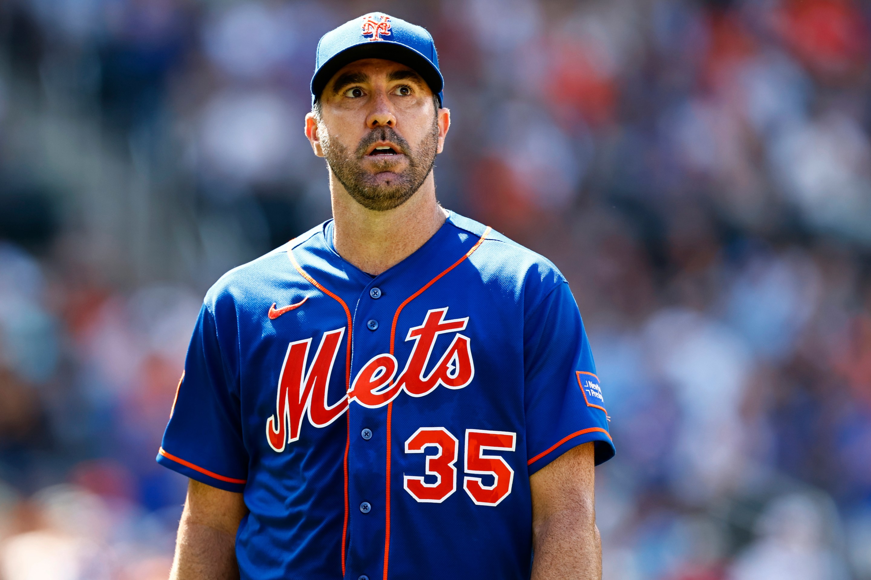 Justin Verlander of the Mets leaves the mound during his win against the Washington Nationals on Sunday, July 30.