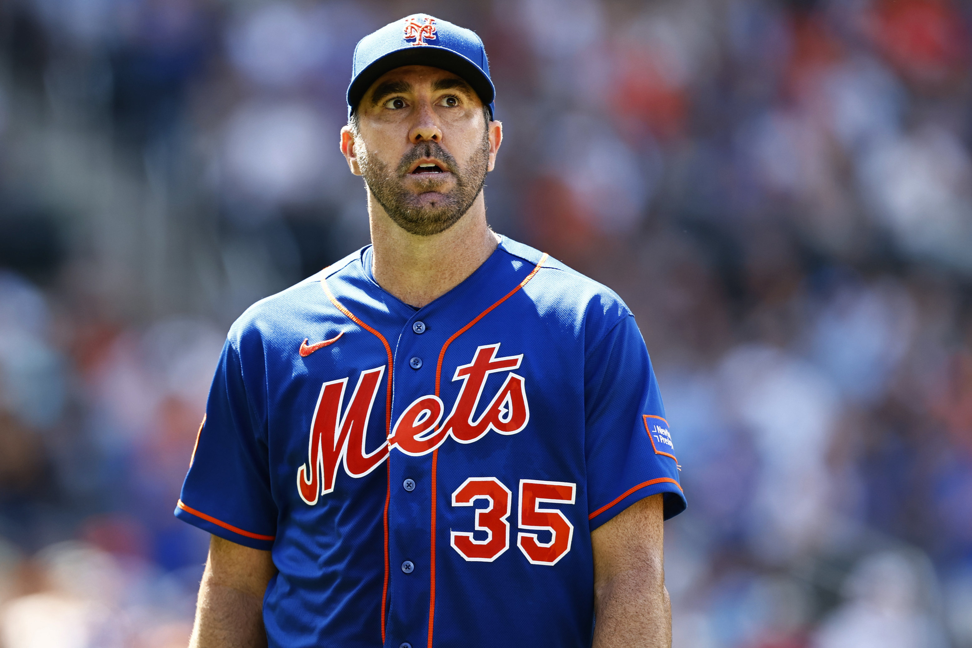 Justin Verlander of the Mets leaves the mound during his win against the Washington Nationals on Sunday, July 30.