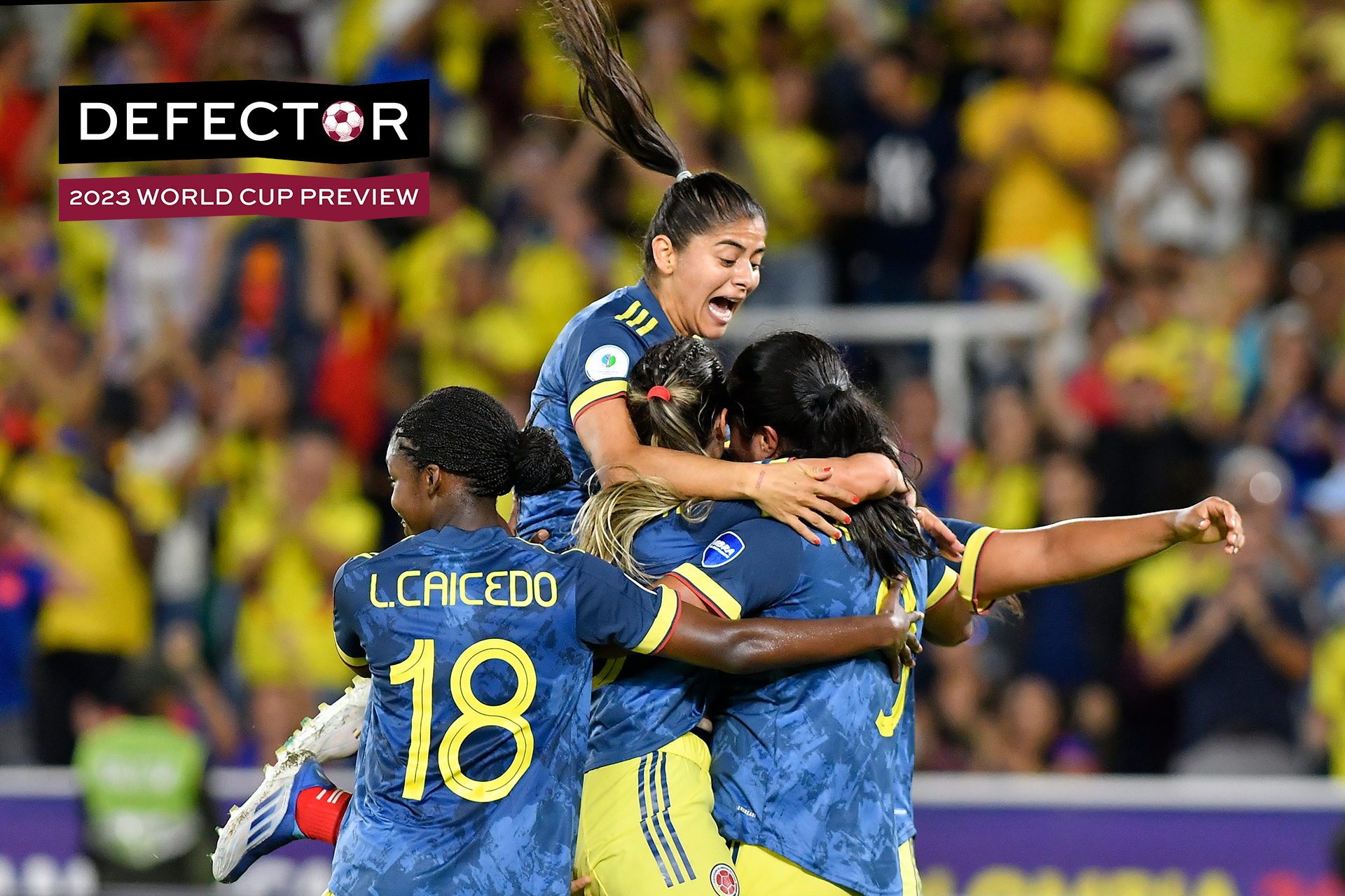 Mayra Ramirez (R) of Colombia celebrates with teammates after scoring the first goal of her team during a Group A match between Ecuador and Colombia as part of Women's CONMEBOL Copa America Colombia 2022 at Estadio Pascual Guerrero on July 17, 2022 in Cali, Colombia.