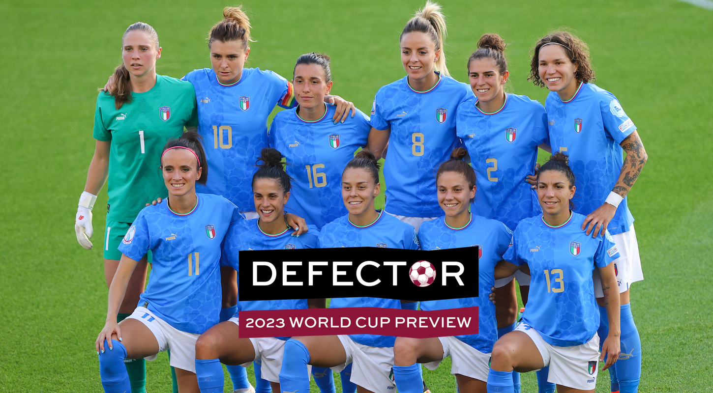 The Italy women's national team poses for a team photograph at the Euro 2022 tournament.