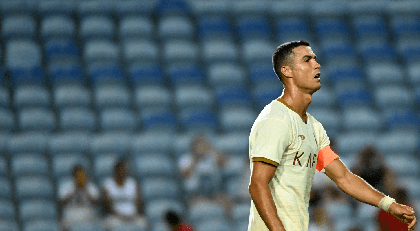 Cristiano Ronaldo, with mostly empty stands in the background