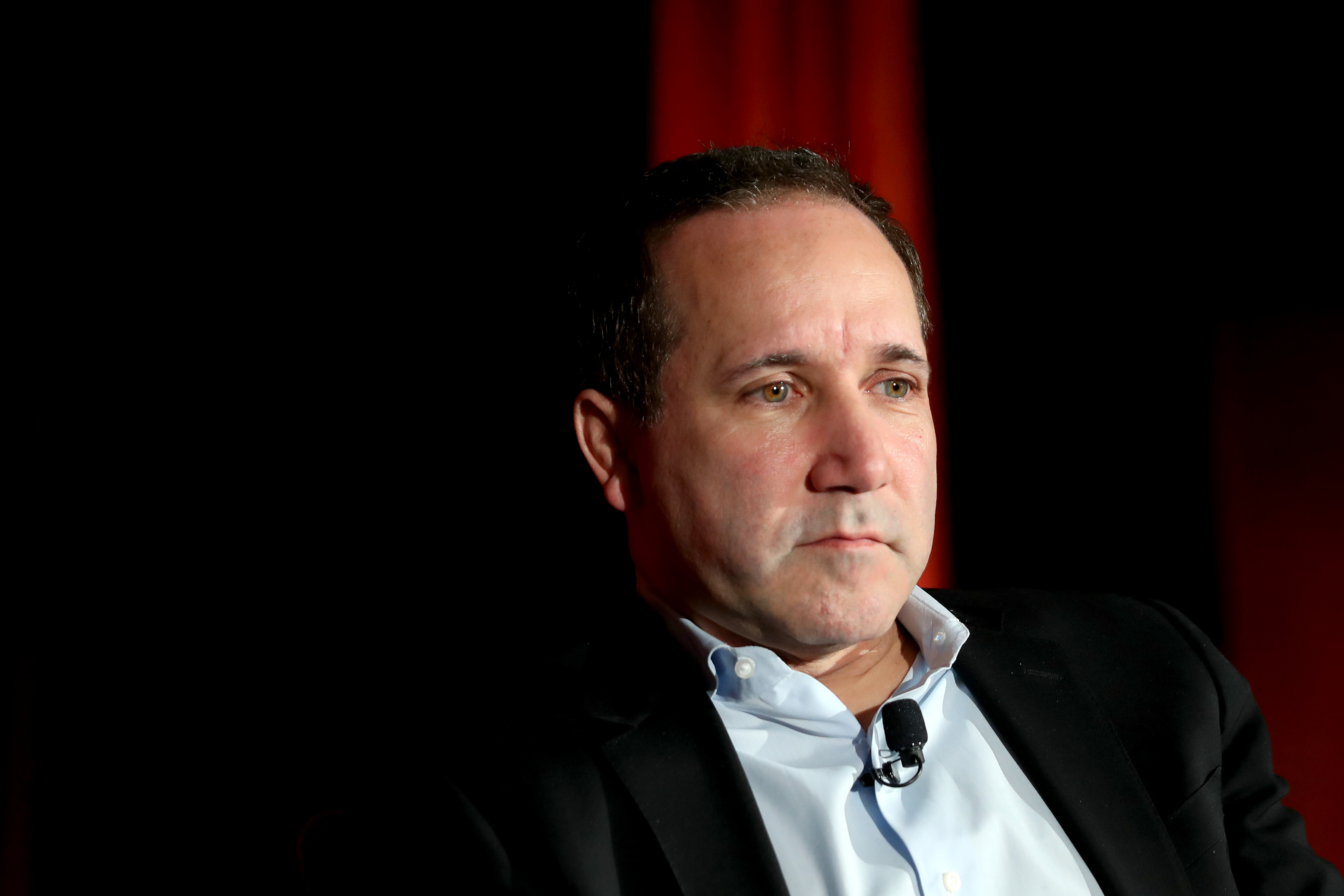 Baltimore Orioles co-owner John Angelos seen looking into space at the press conference introducing Mike Elias as the team's GM back in 2018.