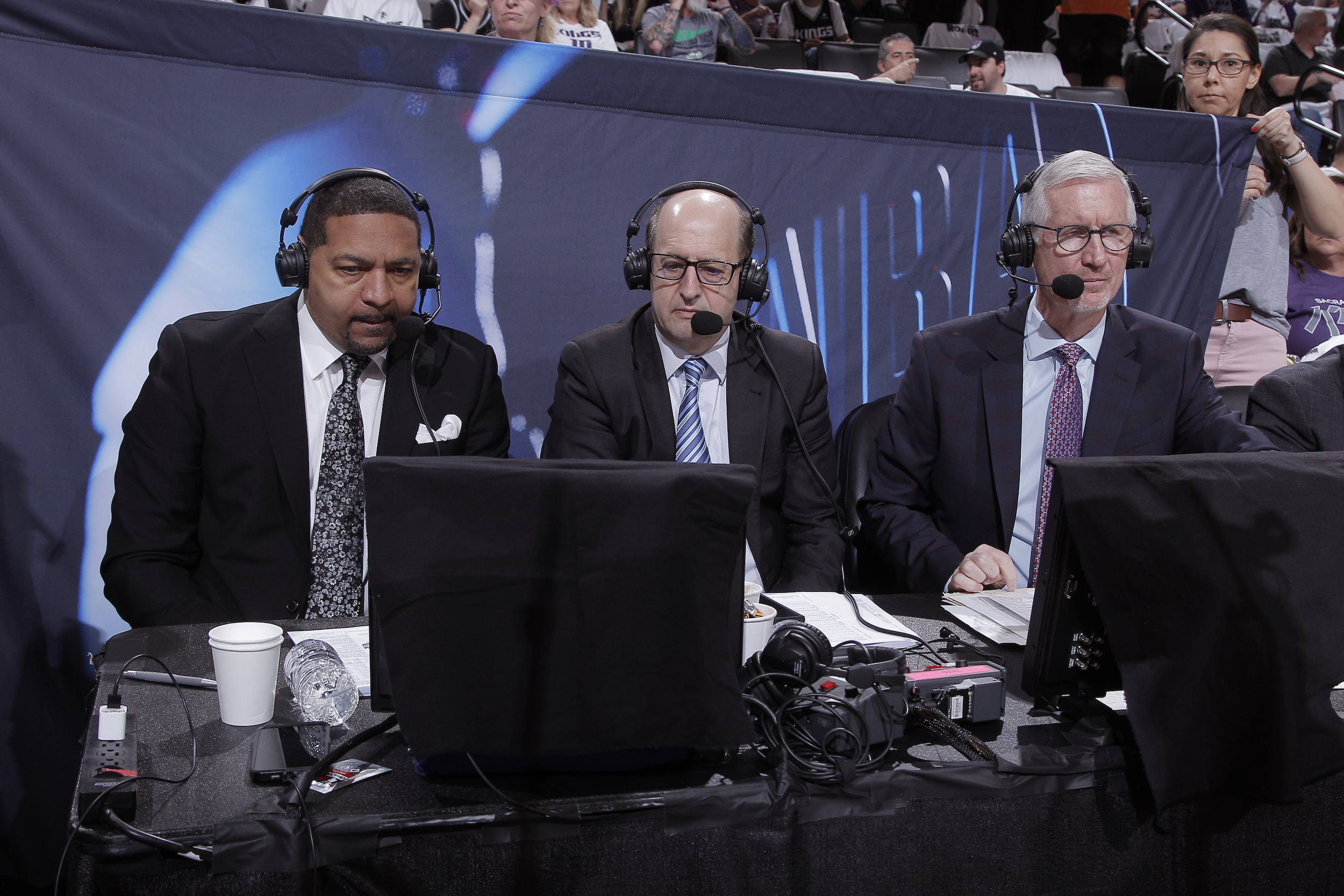 Mark Jackson, Jeff Van Gundy, and Mike Breen report on a playoff game.