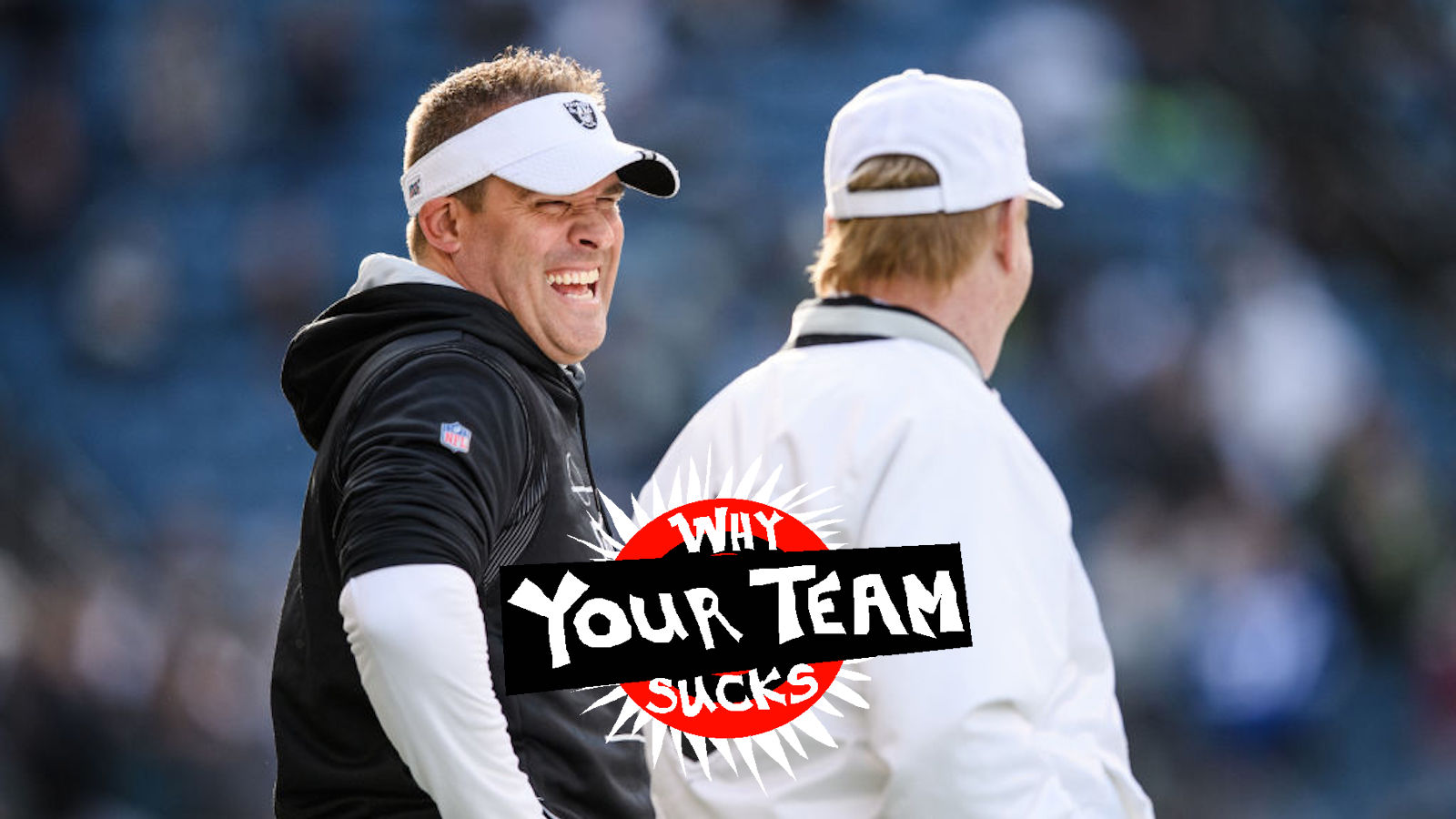Las Vegas Raiders head coach Josh McDaniels speaks with owner Mark Davis prior to the game against the Seattle Seahawks at Lumen Field on November 27, 2022 in Seattle, Washington.