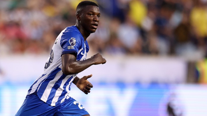 Moises Caicedo of Brighton & Hove Albion looks on during the Premier League Summer Series match between Brighton & Hove Albion and Newcastle United at Red Bull Arena on July 28, 2023 in Harrison, New Jersey.