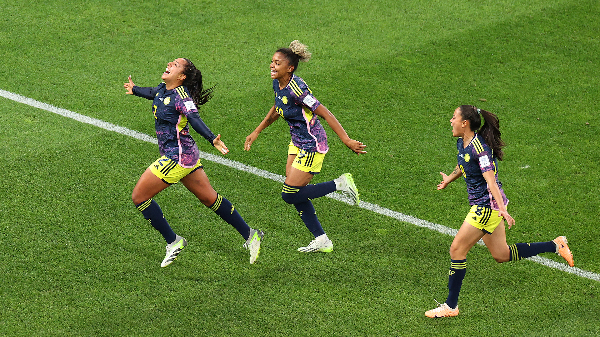 Manuela Vanegas of Colombia celebrates after scoring her team's second goal during the FIFA Women's World Cup Australia &amp; New Zealand 2023 Group H match between Germany and Colombia at Sydney Football Stadium on July 30, 2023 in Sydney, Australia.