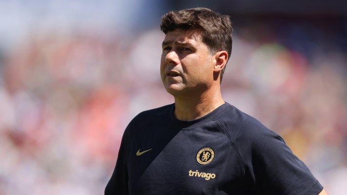 Mauricio Pochettino, Manager of Chelsea, looks on during the Premier League Summer Series match between Chelsea FC and Fulham FC at FedExField on July 30, 2023 in Landover, Maryland.