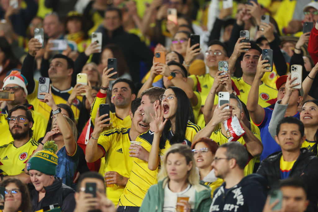 Fans of Colombia show their support prior to the FIFA Women's World Cup Australia &amp; New Zealand 2023 Quarter Final match between England and Colombia at Stadium Australia on August 12, 2023 in Sydney, Australia.
