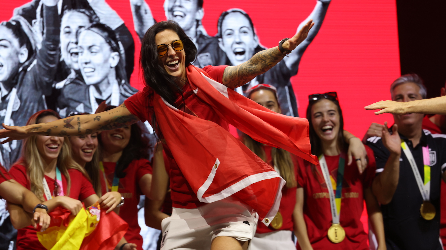 Footballer Jenni Hermoso during the victory celebration at Madrid Rio on August 21, 2023, in Madrid, Spain.