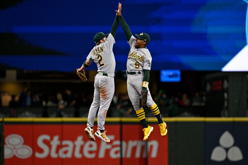 Nick Allen and Tony Kemp celebrating