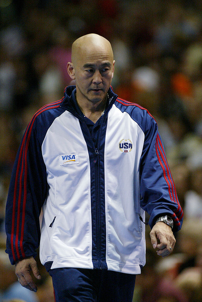 Coach Al Fong walks the floor during the Women's finals of the U.S. Gymnastics Olympic Team Trials on June 27, 2004 at The Arrowhead Pond of Anaheim in Anaheim, California.