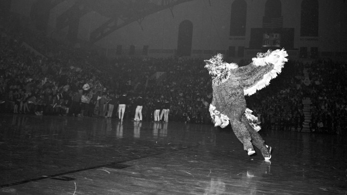 5th Quaker City Tournament: Saint Joseph's mascot The Hawk on court during game vs Minnesota at The Palestra. Philadelphia, PA 12/29/1965