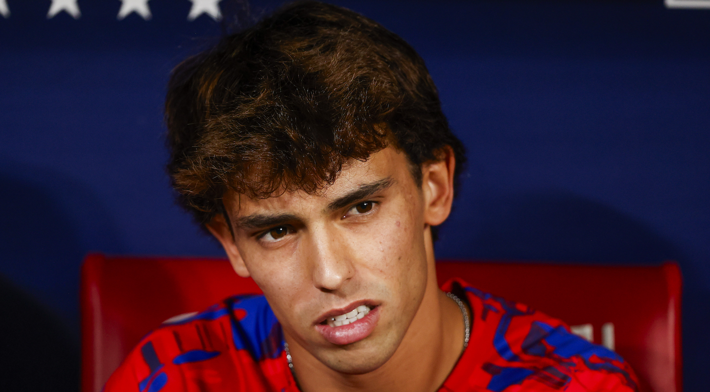 Atlético Madrid forward João Félix, looking perplexed or perhaps disgusted from the bench.