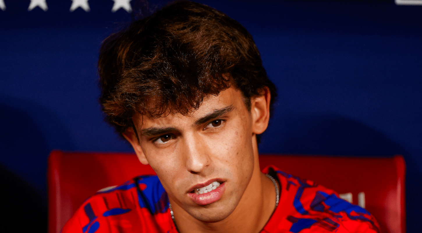 Atlético Madrid forward João Félix, looking perplexed or perhaps disgusted from the bench.