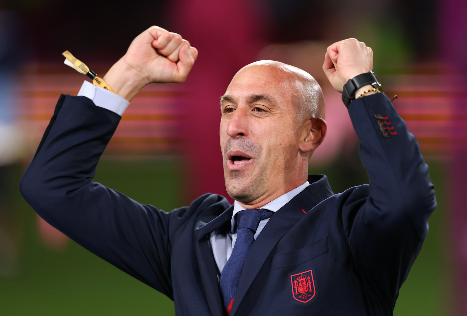 RFEF president Luis Rubiales pumps his fists in celebration during the 2023 Women's World Cup