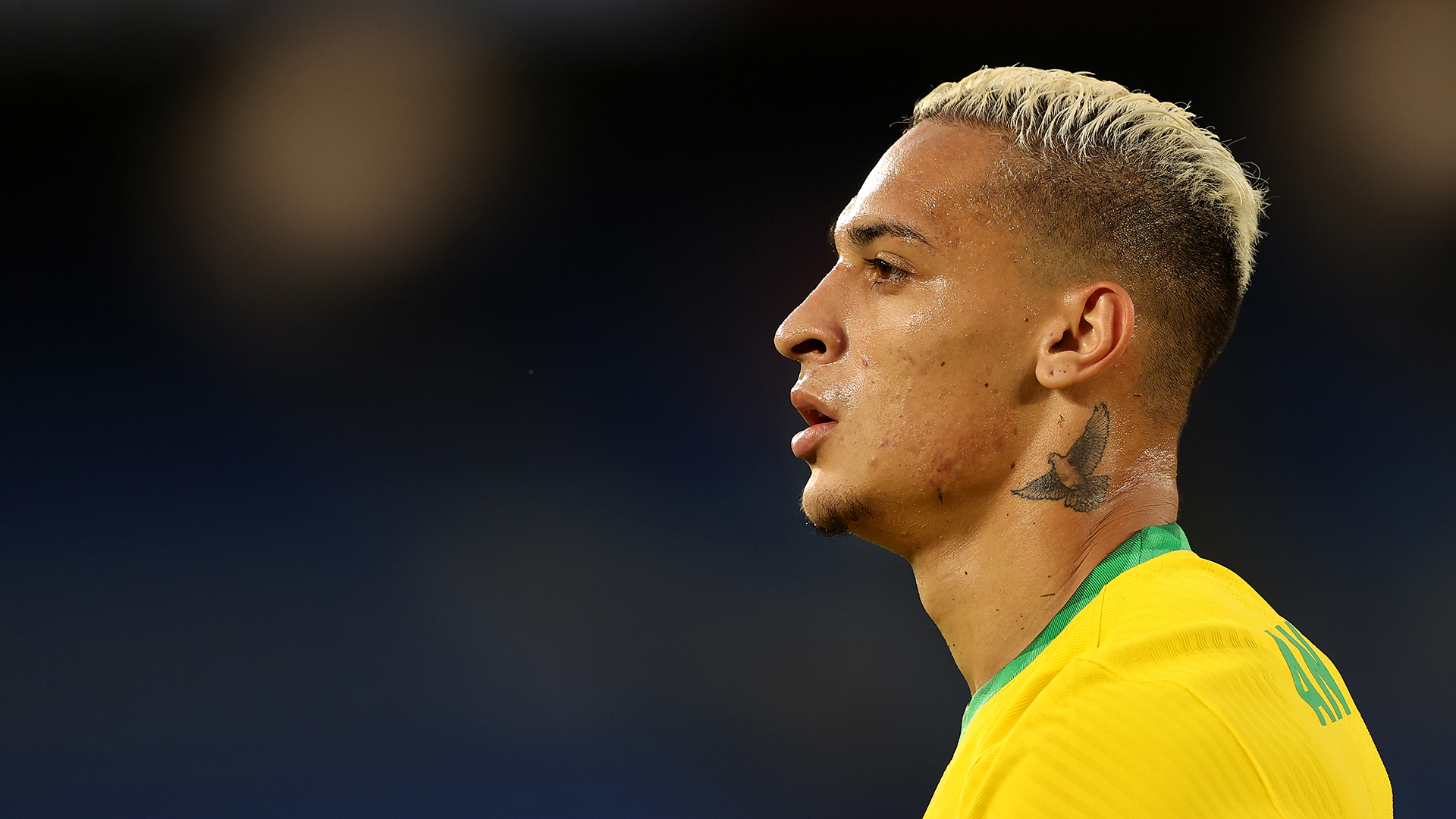 Antony #11 of Team Brazil looks on during the Men's First Round Group D match between Brazil and Cote d'Ivoire on day two of the Tokyo 2020 Olympic Games at International Stadium Yokohama on July 25, 2021 in Yokohama, Kanagawa, Japan.