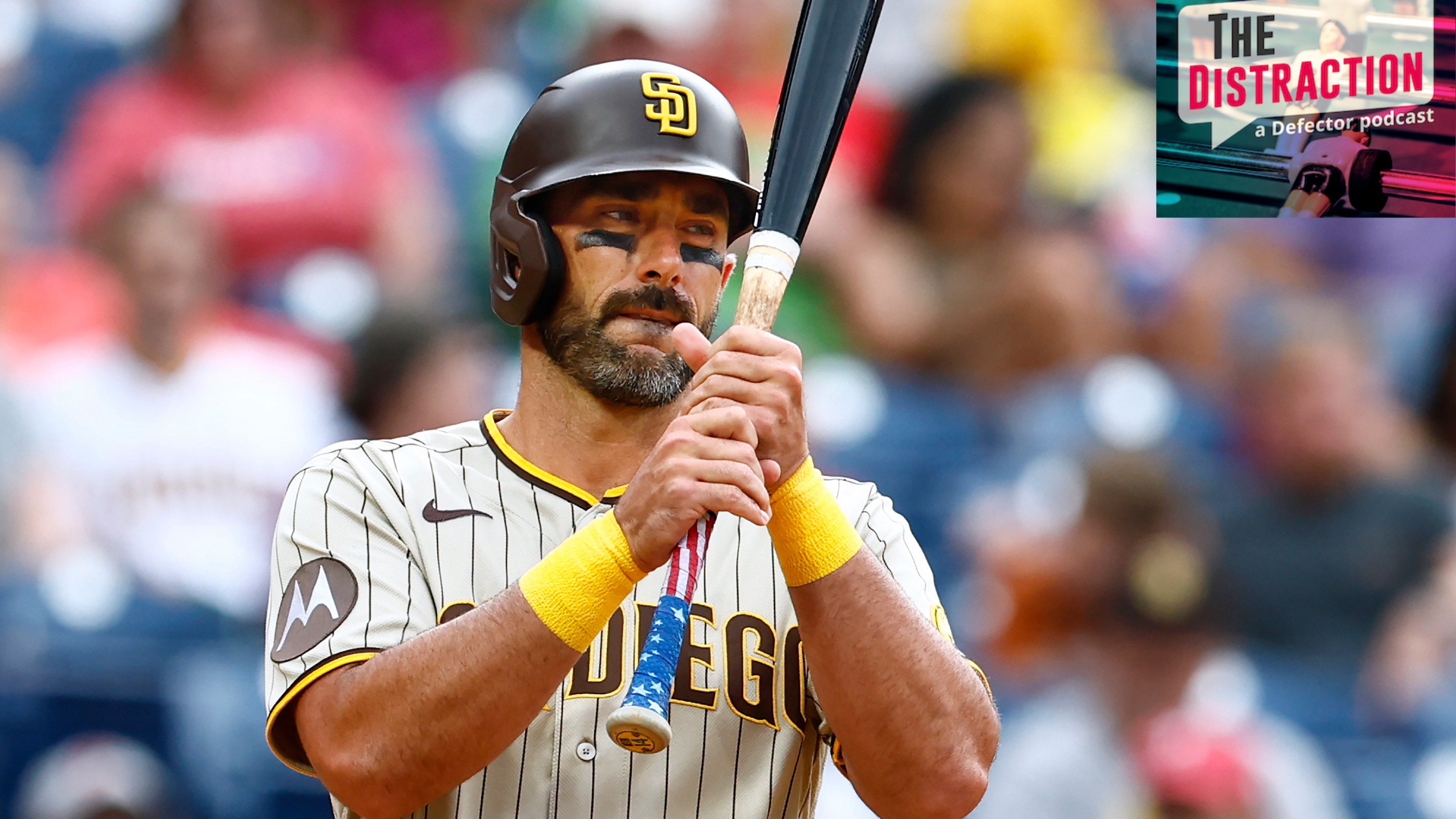 Matt Carpenter of the Padres looking distraught during a road game against the Phillies in July of 2023.