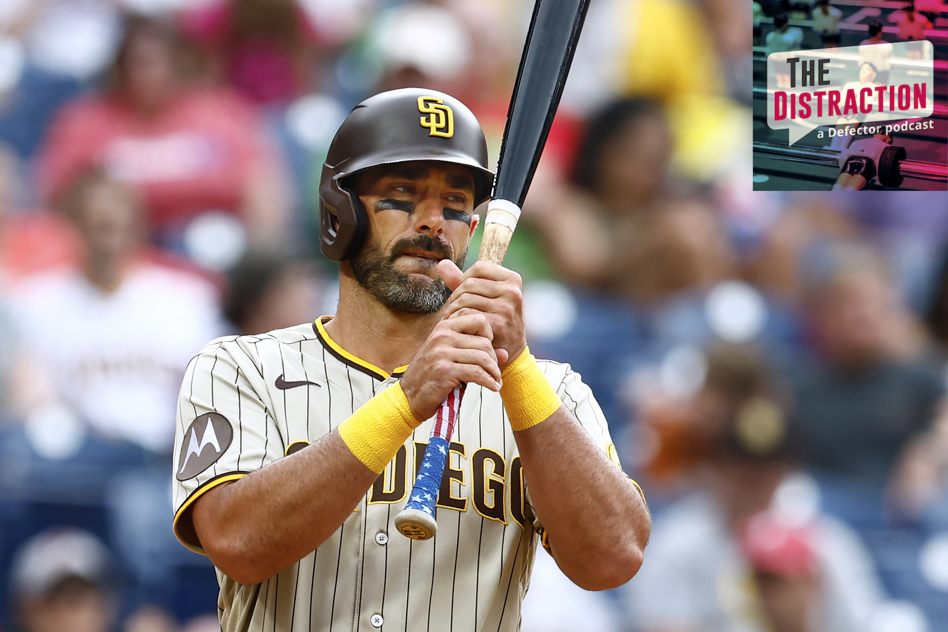 Matt Carpenter of the Padres looking distraught during a road game against the Phillies in July of 2023.