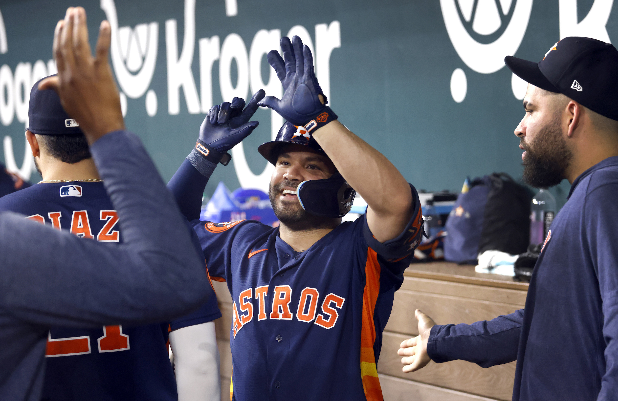 José Altuve celebrates after a home run.