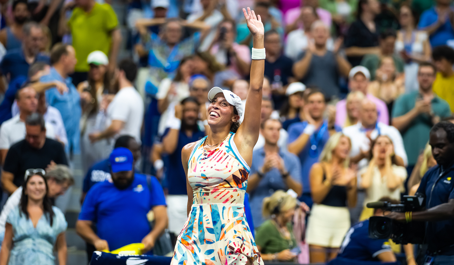 NEW YORK, NEW YORK - SEPTEMBER 06: Madison Keys of the United States celebrates defeating Marketa Vondrousova of the Czech Republic in the quarter-final on Day 10 of the US Open at USTA Billie Jean King National Tennis Center on September 06, 2023 in New York City (Photo by Robert Prange/Getty Images)