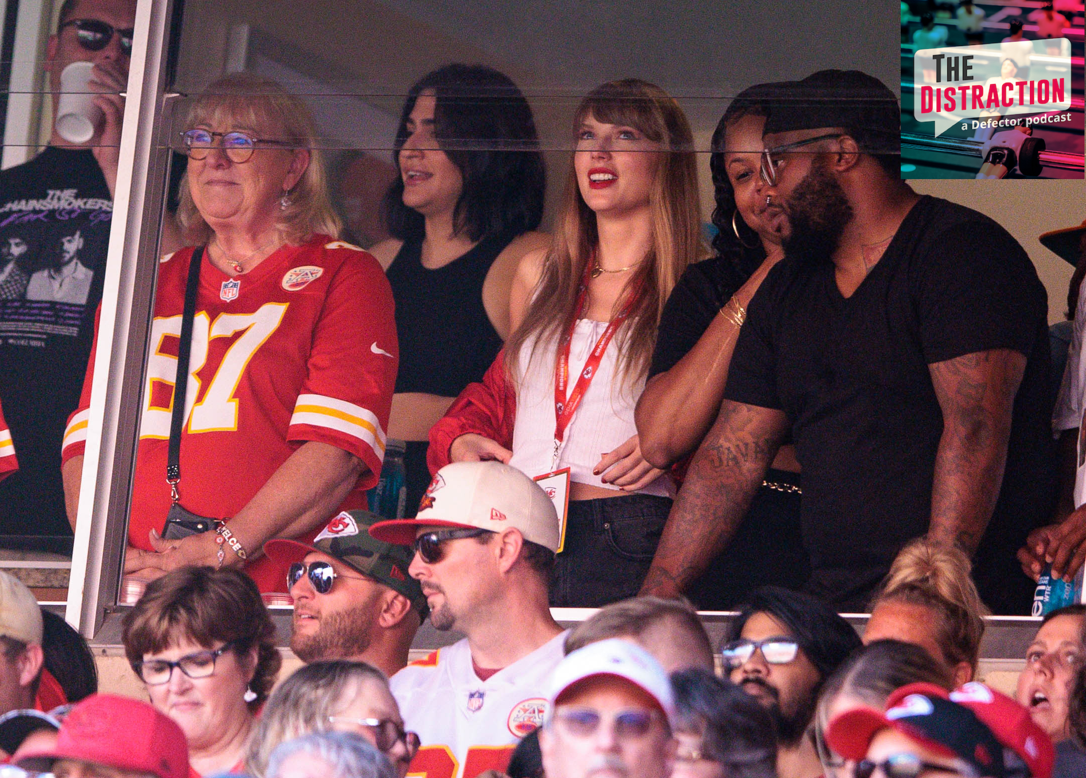 Taylor Swift watching the Kansas City Chiefs game on Monday night in a luxury box with Travis Kelce's mother, Donna.