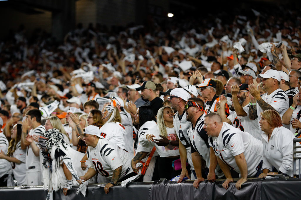 Cincinnati Bengals fans cheer during the game against the Los Angeles Rams and the Cincinnati Bengals on September 25, 2023, at Paycor Stadium in Cincinnati, OH.