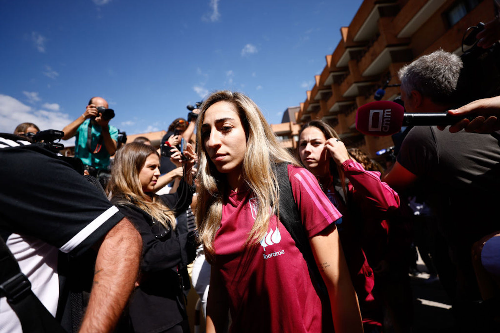 Olga Carmona is seen during the first call of the Spain Women Team leaving the Alameda Barajas Hotel for the Valencia concentration on September 19, 2023, in Barajas, Madrid, Spain.