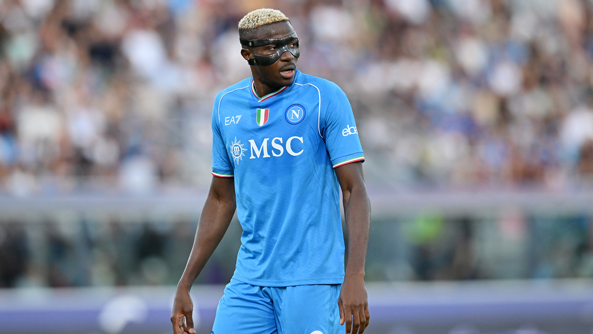 Victor Osimhen of Napoli looks on during the Serie A TIM match between Bologna FC and SSC Napoli at Stadio Renato Dall'Ara on September 24, 2023 in Bologna, Italy.