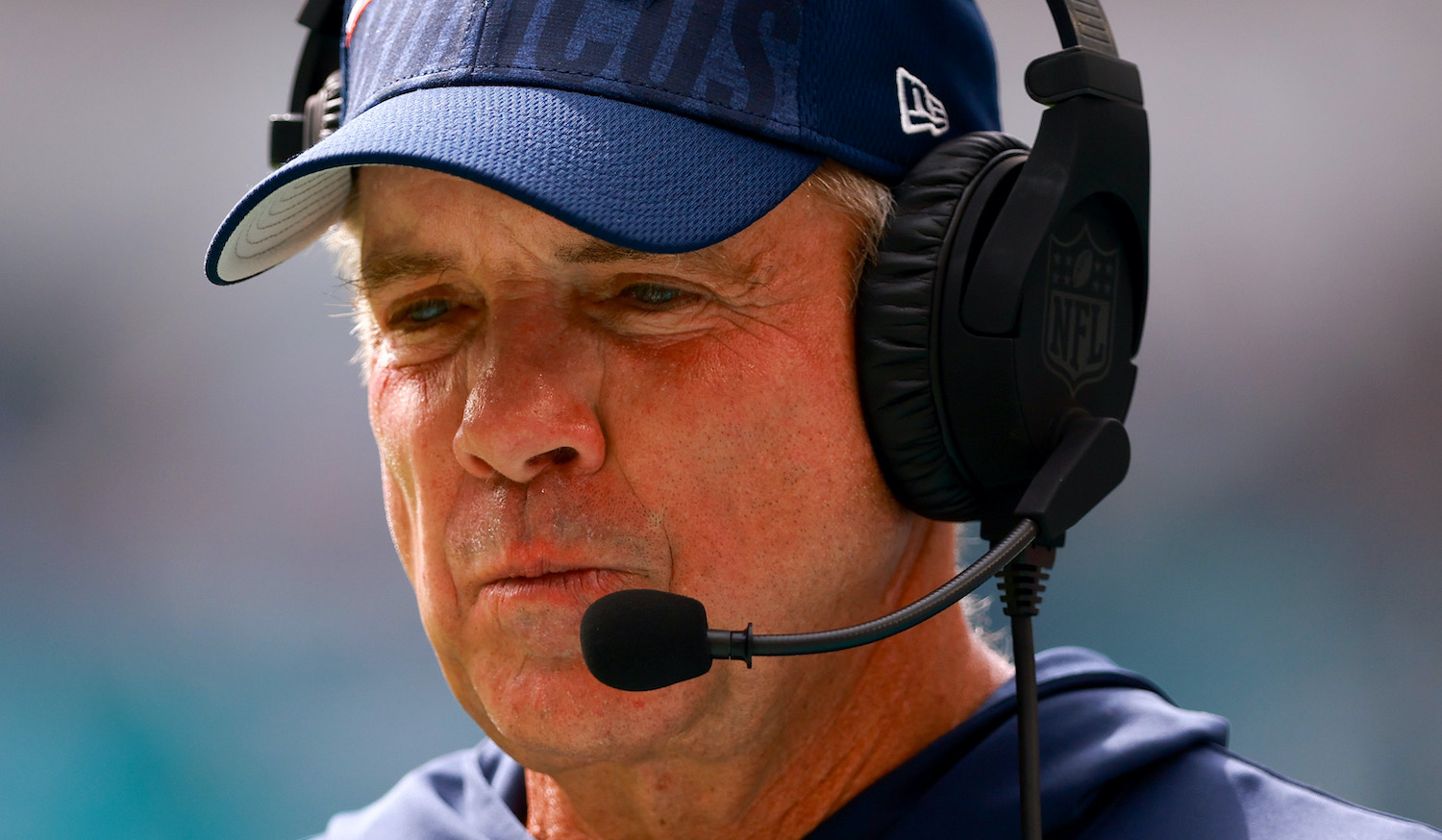 MIAMI GARDENS, FLORIDA - SEPTEMBER 24: Head coach Sean Payton of the Denver Broncos looks on during the second half of the game against the Miami Dolphins at Hard Rock Stadium on September 24, 2023 in Miami Gardens, Florida. (Photo by Megan Briggs/Getty Images)