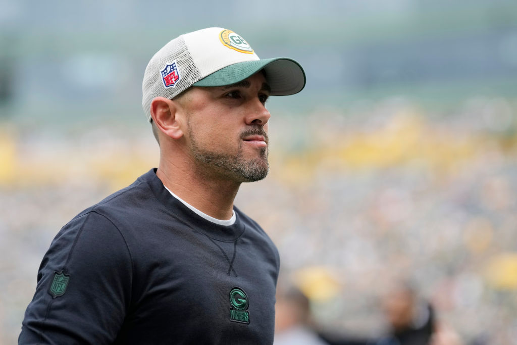 Head coach Matt LaFleur of the Green Bay Packers looks on prior to a game against the New Orleans Saints at Lambeau Field on September 24, 2023 in Green Bay, Wisconsin.