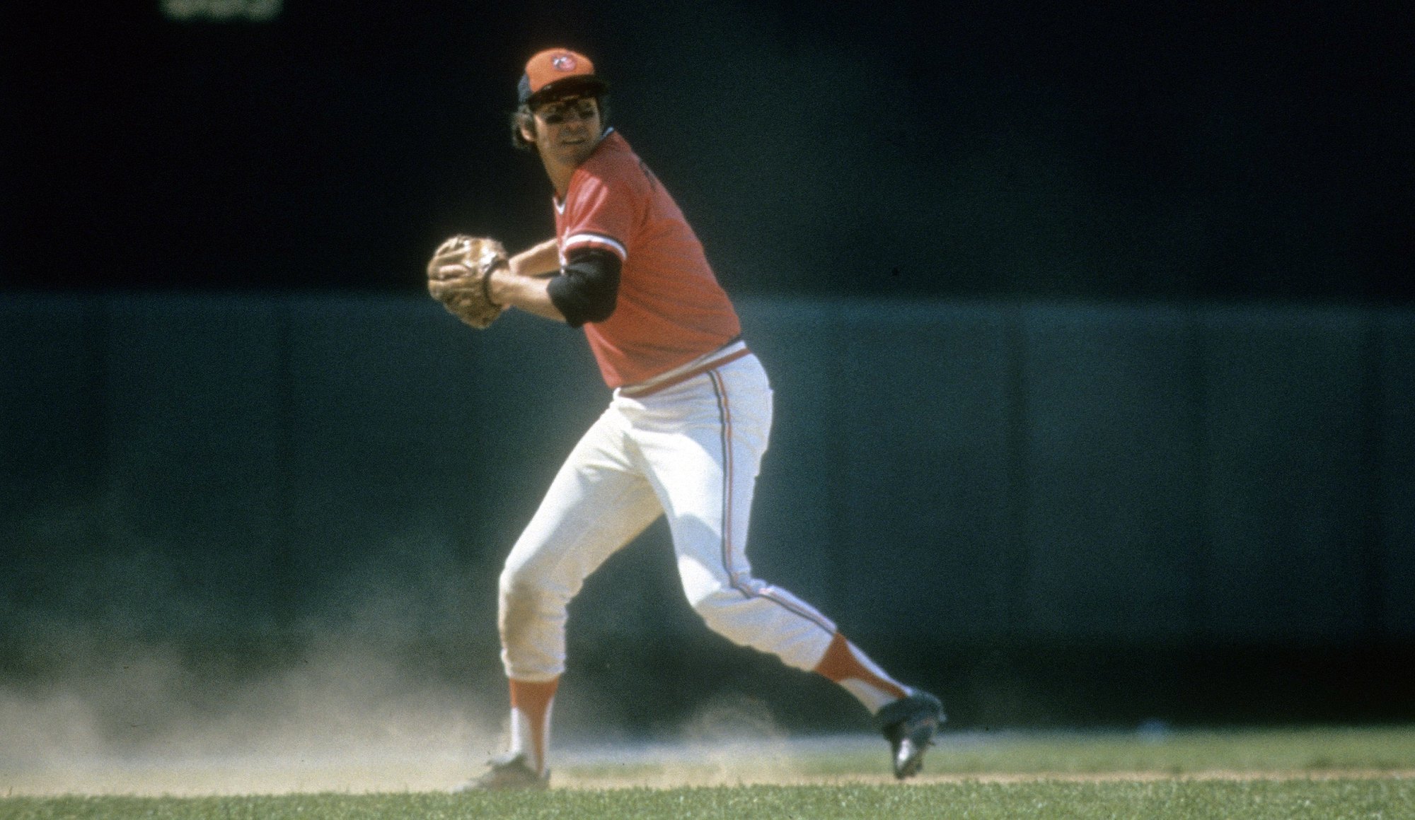 BALTIMORE, MD - CIRCA 1970's: Third baseman Brooks Robinson #5 of the Baltimore Orioles in action sets to make a throw during a circa 1970's Major League Baseball game at Memorial Stadium in Baltimore, Maryland. Robinson played for the Orioles from 1955-77. (Photo by Focus on Sport/Getty Images)