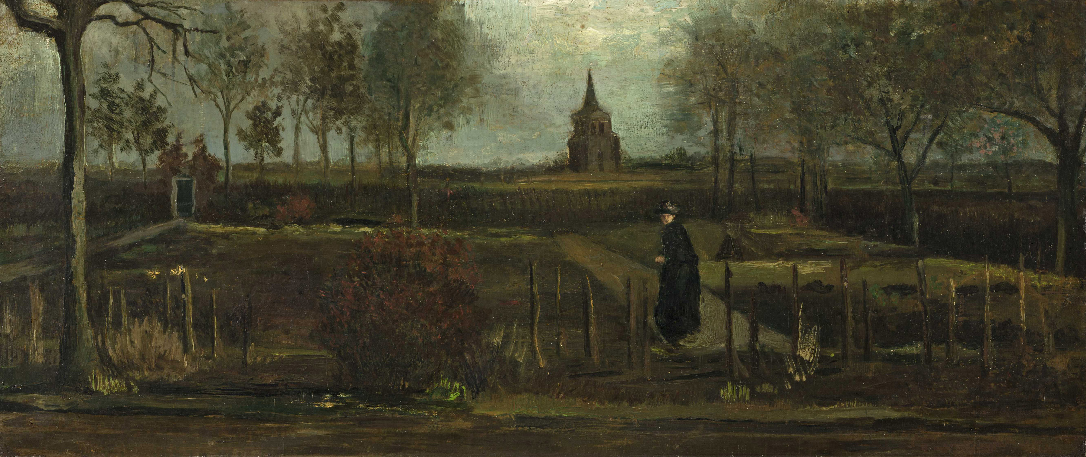 A handout file photo dated 17 October 2013 made available by the Groninger Museum shows the painting "Spring Garden", the rectory garden in Nuenen in the spring by the painter Vincent van Gogh in Groningen, Netherlands. Van Gogh's work was stolen from the Singer Laren museum on 30 March 2020. The painting was on loan from the Groninger Museum. Vincent van Gogh's work "Spring Garden" stolen from the Singer Laren museum, Groningen, Netherlands - 17 Oct 2013