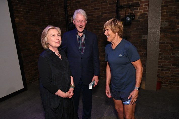 NEW YORK, NEW YORK - SEPTEMBER 28: Hillary Clinton, Bill Clinton and Diana Nyad attend "The Swimmer: The Diana Nyad Story" hosted by Audible at the Minetta Lane Theatre on September 28, 2019 in New York City.