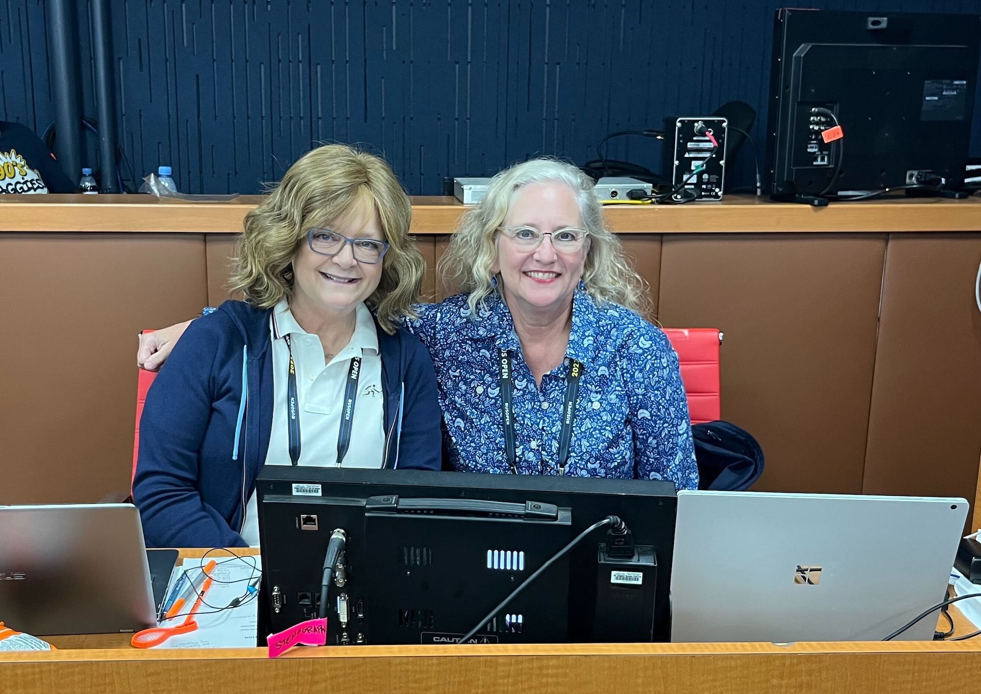 U.S. Open stenographers Michele Cook and Linda Christensen.
