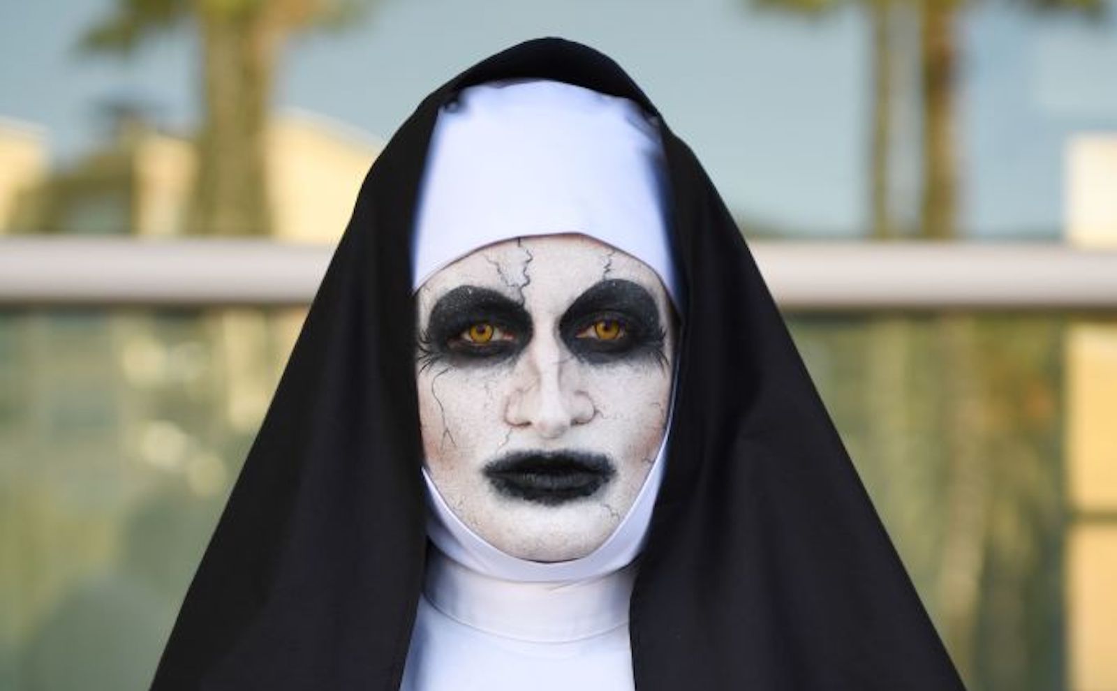 Cosplayer Devan Blake dressed as Valak from "The Conjuring" attends the 2019 Comic-Con International on July 18, 2019 in San Diego, California.