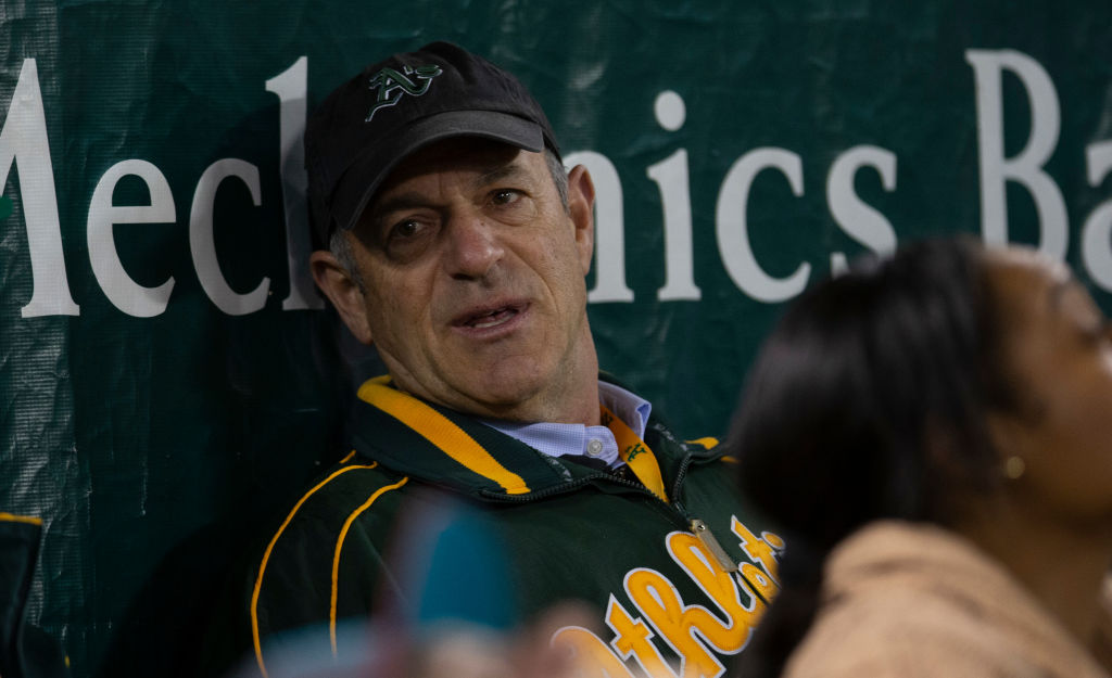 Managing Partner John Fisher of the Oakland Athletics in the stands during the game against the Chicago Cubs at RingCentral Coliseum on April 17, 2023 in Oakland, California. The Cubs defeated the Athletics 10-1.