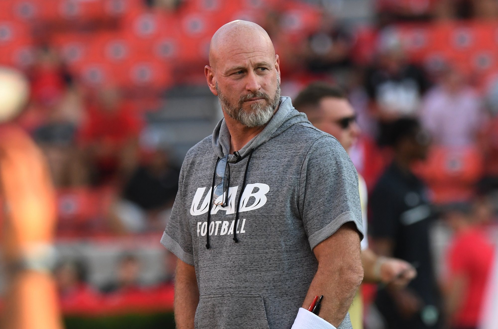 ATHENS, GA - SEPTEMBER 23: UAB Blazers Head Coach Trent Dilfer looks on prior to the college football game between the UAB Blazers and the Georgia Bulldogs on September 23, 2023, at Sanford Stadium in Athens, GA. (Photo by Jeffrey Vest/Icon Sportswire via Getty Images)