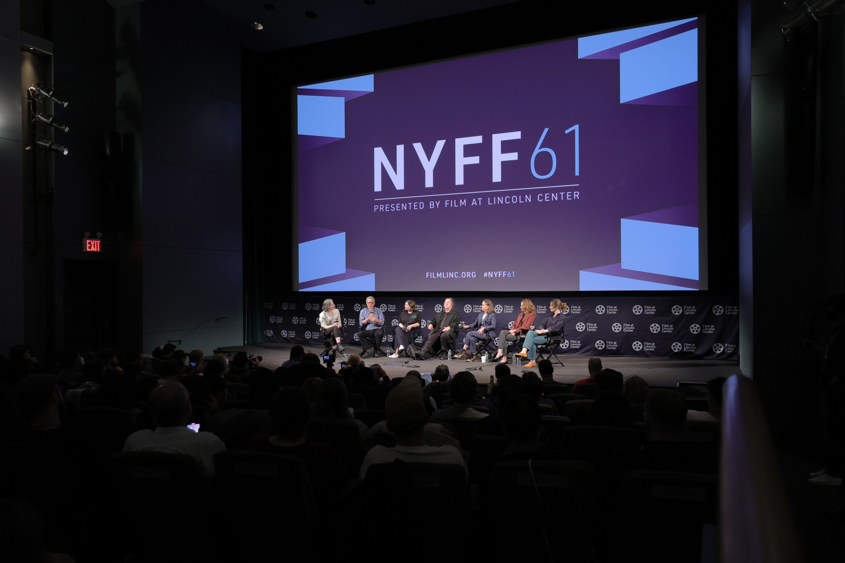 NYFF programmer Rachel Rosen moderates a press conference with director Todd Haynes, writer/executive producer Samy Burch, producers Christine Vachon, Pamela Koffler, Jessica Elbaum and for "May December" during the 61st New York Film Festival at Walter Reade Theater on September 29, 2023 in New York City.