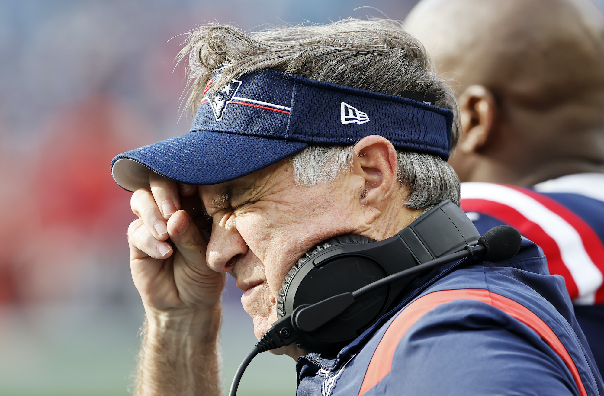 Bill Belichick looks frustrated as the Patriots lose.