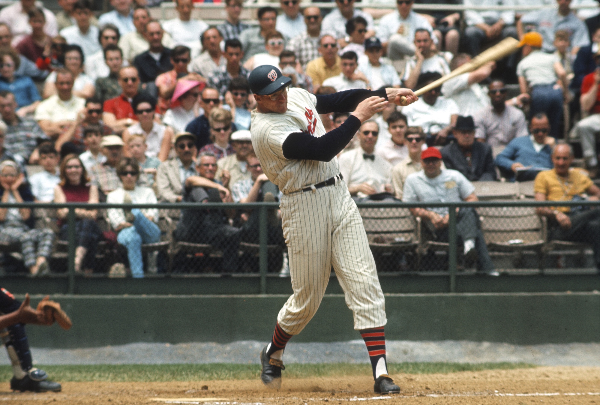 WASHINGTON, D.C. - CIRCA 1966: First Baseman Frank Howard #9 of the Washington Senators bats during an Major League Baseball game circa 1966 at RFK Stadium in Washington, D.C.. Howard played for the Senators from 1965-71. (Photo by Focus on Sport/Getty Images) *** Local Caption *** Frank Howard