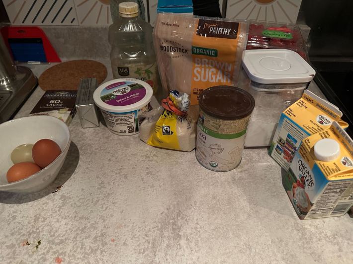 Kelsey's ingredients, laid out on her countertop.