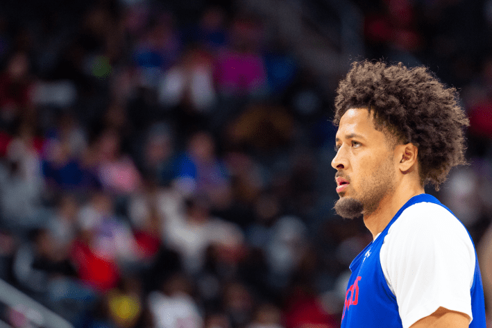 Cade Cunningham of the Detroit Pistons, wearing a practice uniform.