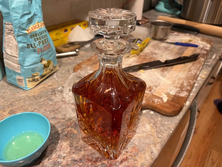 Calvados in a fancy decanter.