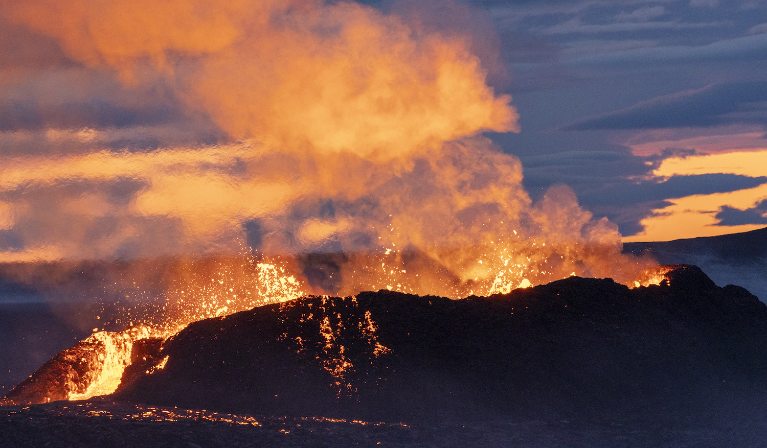 REYKJAVIK, ICELAND - JULY 16: Mount Fagradalsfjall volcano spews lava after an eruption in Reykjavik, Iceland, on July 16, 2023. (Photo by Emin Yogurtcuoglu/Anadolu Agency via Getty Images)