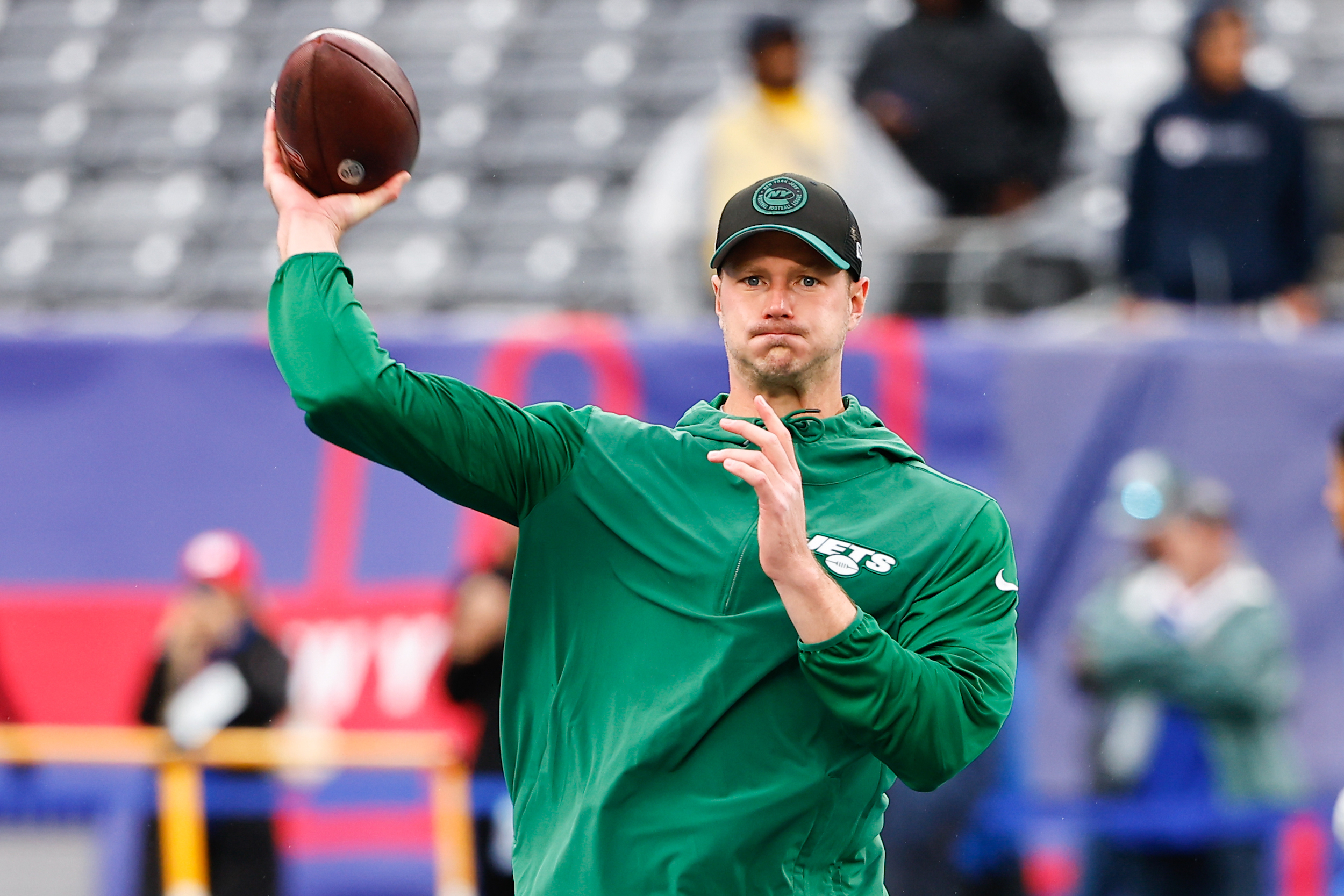 Tim Boyle throws a football during pregame warmups.