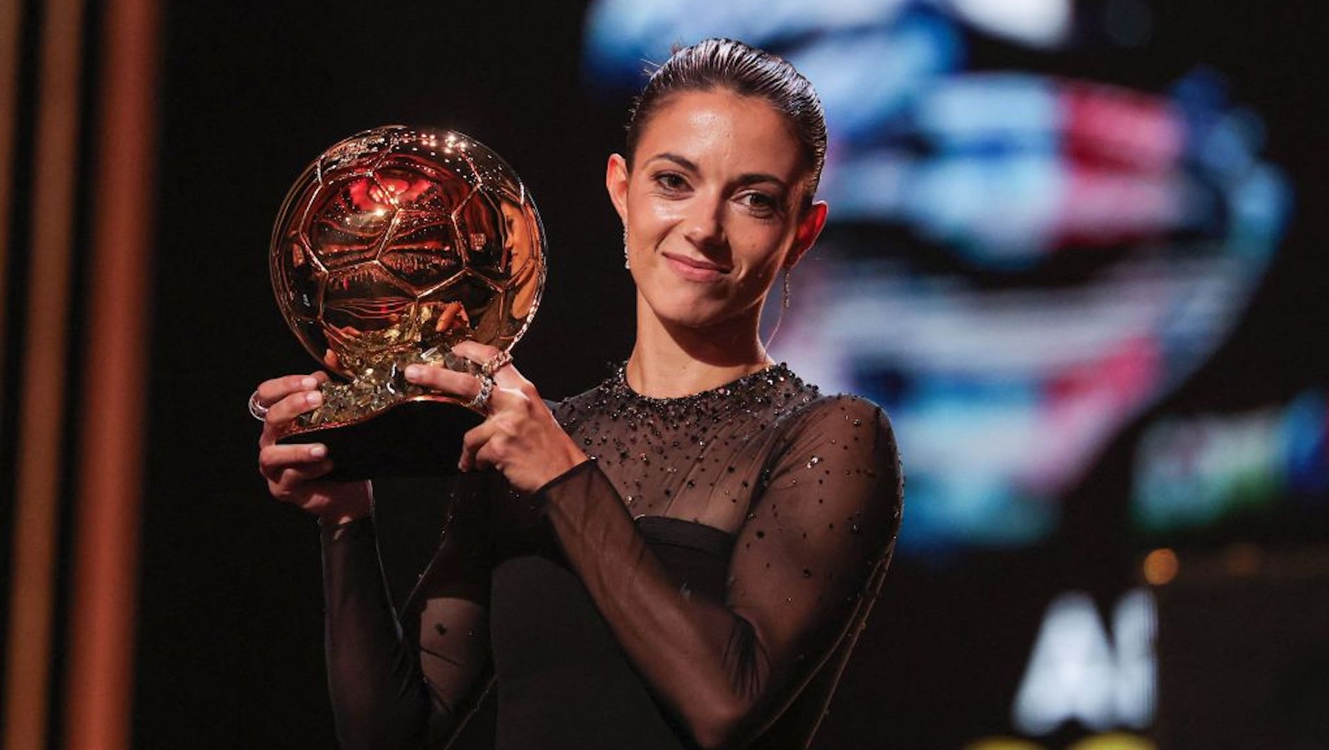 Barcelona's Spanish midfielder Aitana Bonmati receives the Women's Ballon d'Or award during the 2023 Ballon d'Or France Football award ceremony at the Theatre du Chatelet in Paris on October 30, 2023.