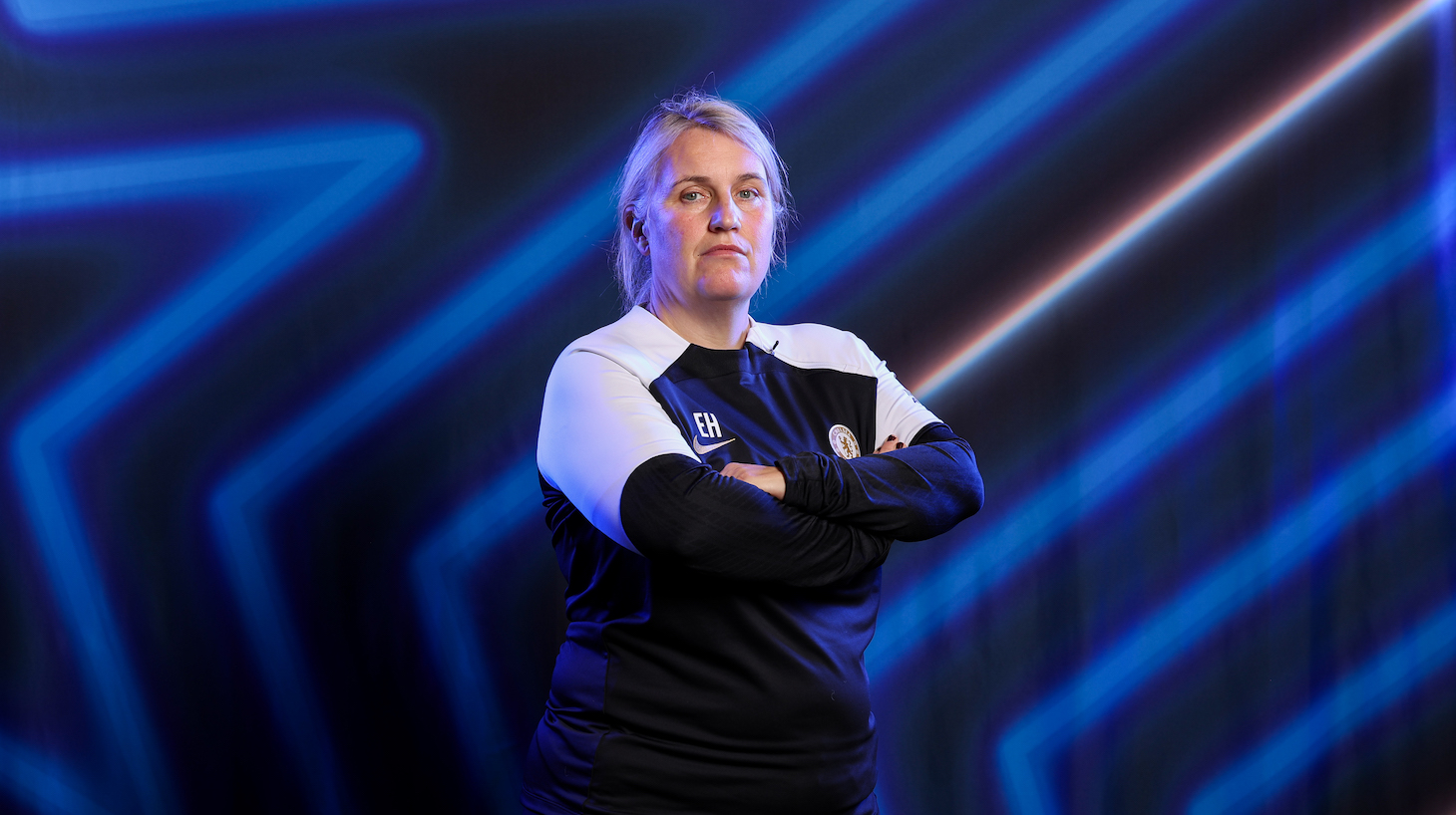 Emma Hayes, Head Coach of Chelsea FC poses for a portrait during the UEFA Women's Champions League Official Portraits shoot on October 17, 2023 in Cobham, England.